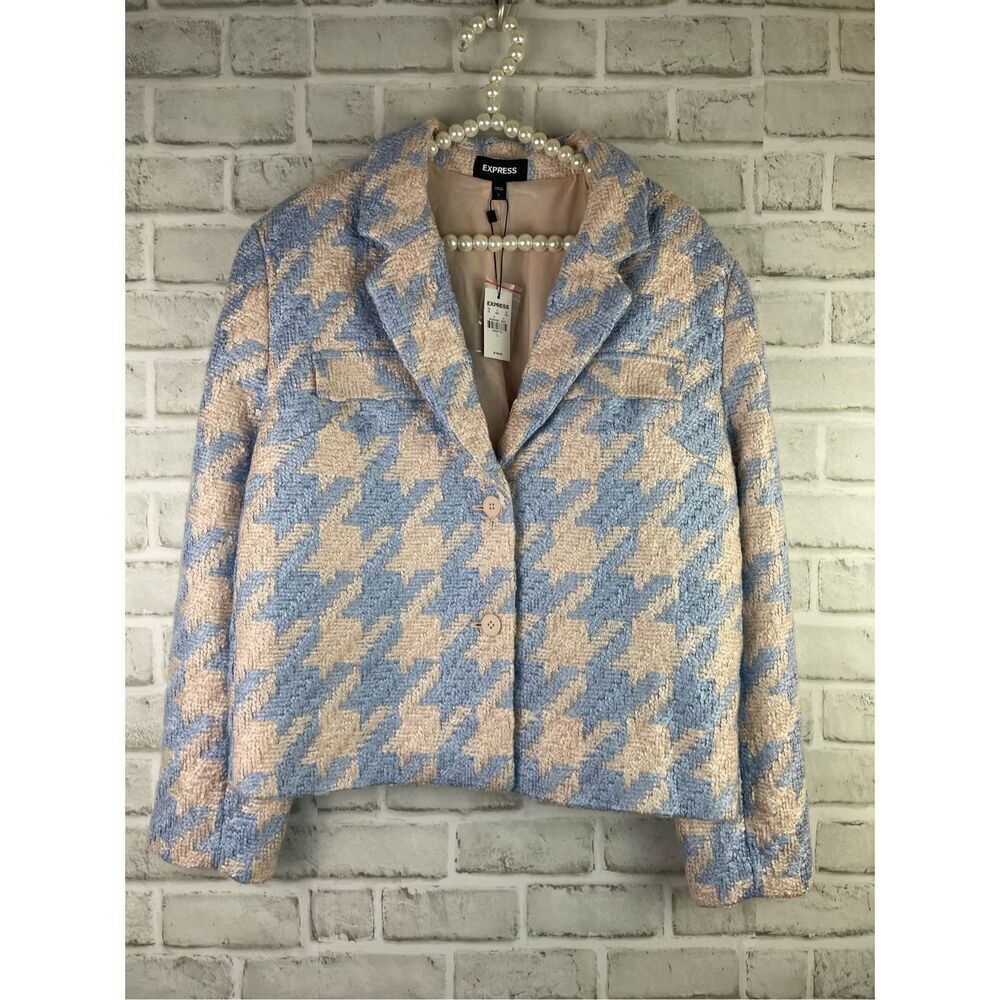 New with Tags Express Jacket Blue Houndstooth Size Large